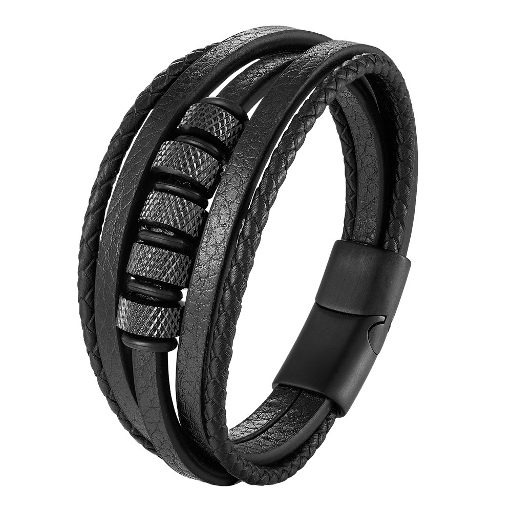 Leather Cord Bracelet Leather Braided Bracelets Genuine Leather Multi-layer Men's Jewelry - Image 5