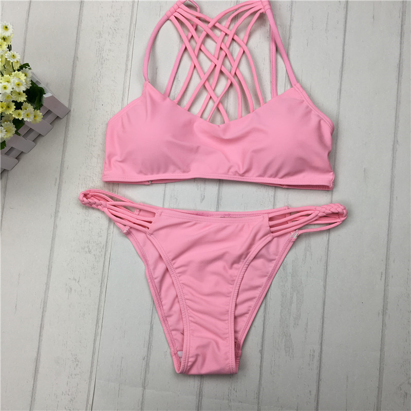 2021 cut out Bikinis Sexy pink bandage cut out Halter bikini swimsuit women cross Women's swimwear swimming suit - Image 2