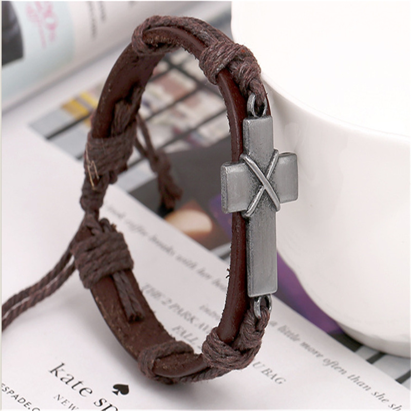Brown Leather Cross Bracelets - Image 4