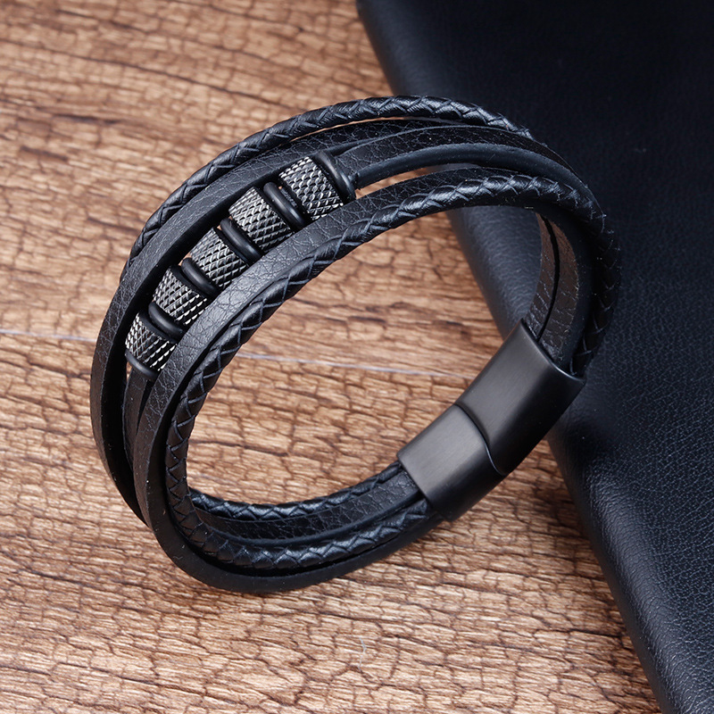 Leather Cord Bracelet Leather Braided Bracelets Genuine Leather Multi-layer Men's Jewelry - Image 3