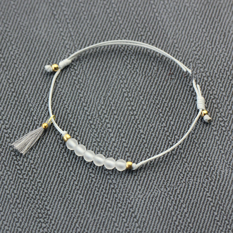 Women Elegant Bracelet Tassel Handmade Minimalist Hand String With Natural White Crystal Stone Beads 4mm Bracelets Adjustable - Image 2
