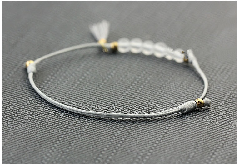 Women Elegant Bracelet Tassel Handmade Minimalist Hand String With Natural White Crystal Stone Beads 4mm Bracelets Adjustable - Image 3