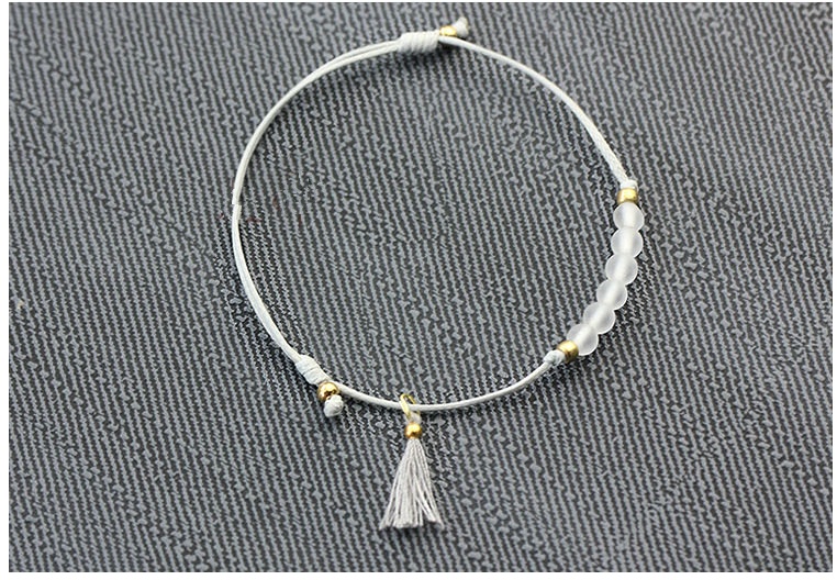 Women Elegant Bracelet Tassel Handmade Minimalist Hand String With Natural White Crystal Stone Beads 4mm Bracelets Adjustable - Image 4