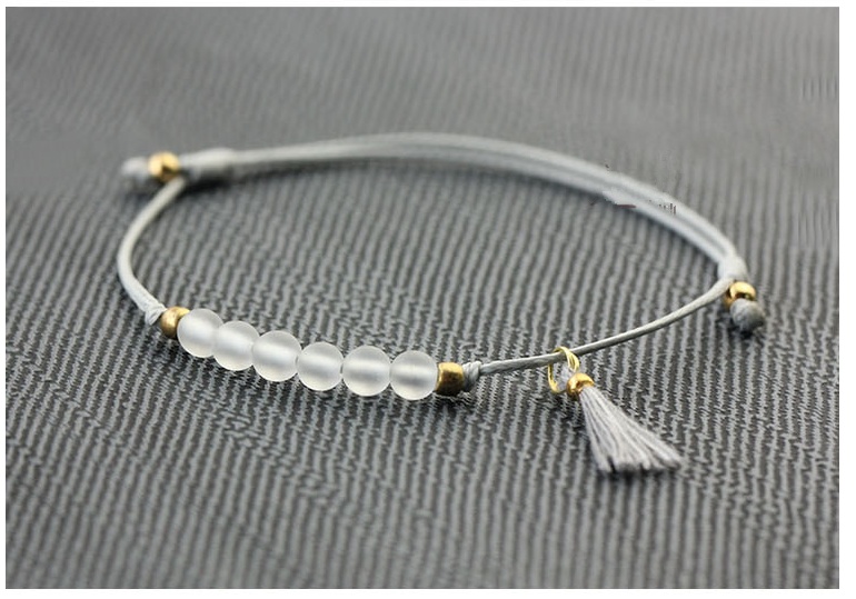 Women Elegant Bracelet Tassel Handmade Minimalist Hand String With Natural White Crystal Stone Beads 4mm Bracelets Adjustable - Image 5