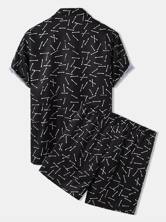 Men's Casual Loose Beachwear Three-color Printed Short-sleeved Suit - Image 5