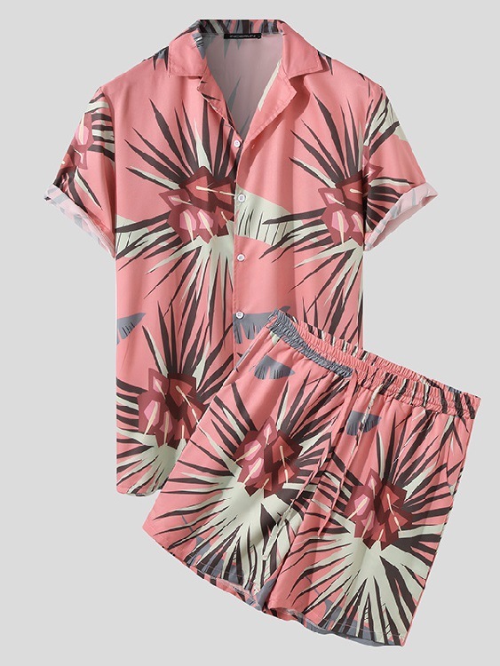 Men's Casual Loose Beachwear Three-color Printed Short-sleeved Suit - Image 3