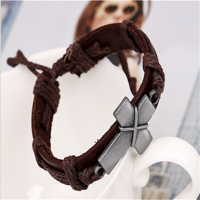 Brown Leather Cross Bracelets - Image 2