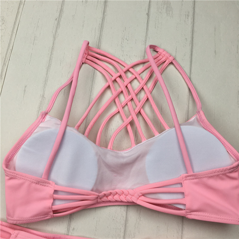 2021 cut out Bikinis Sexy pink bandage cut out Halter bikini swimsuit women cross Women's swimwear swimming suit - Image 3