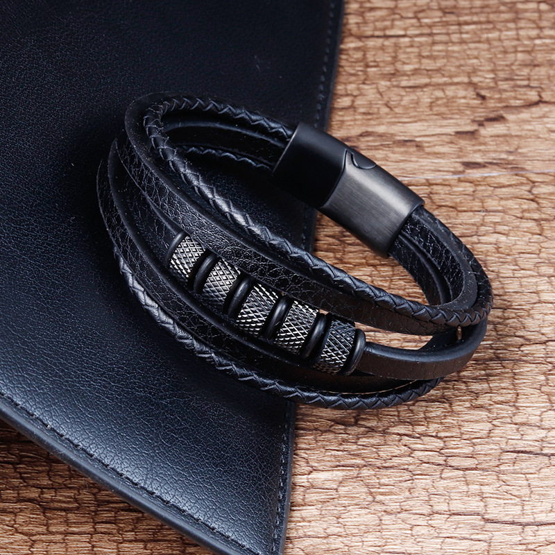 Leather Cord Bracelet Leather Braided Bracelets Genuine Leather Multi-layer Men's Jewelry - Image 9