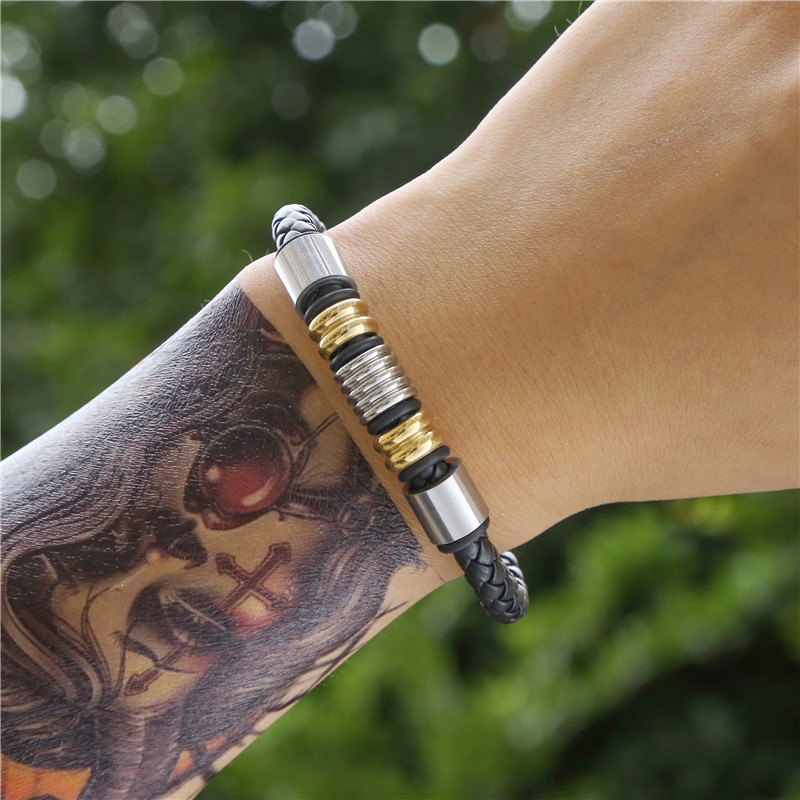 Selling Stainless Steel Men's Leather Bracelets Simple And Versatile Punk Bracelets Men's Jewelry And Bracelets - Image 3