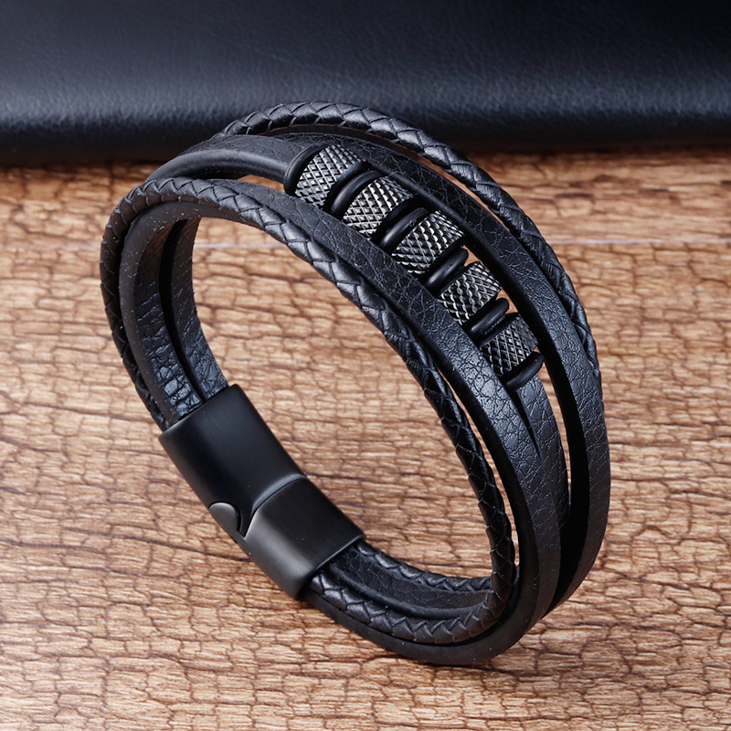 Leather Cord Bracelet Leather Braided Bracelets Genuine Leather Multi-layer Men's Jewelry - Image 6