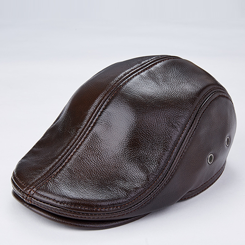 Men Genuine Cowhide With Ear Flaps Beret Hats - Image 4