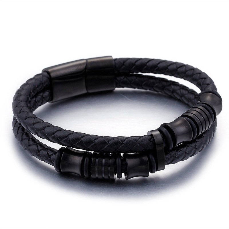 Gold Color Stainless Steel Leather Bracelet Men Black Mens Leather Wrap Bracelets Jewelry Wristband With Magnet Clasp - Image 4