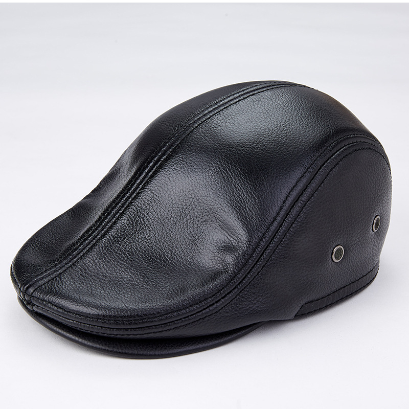 Men Genuine Cowhide With Ear Flaps Beret Hats - Image 3