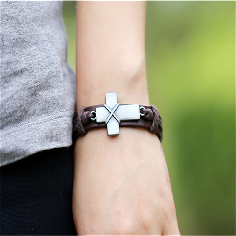 Brown Leather Cross Bracelets - Image 5