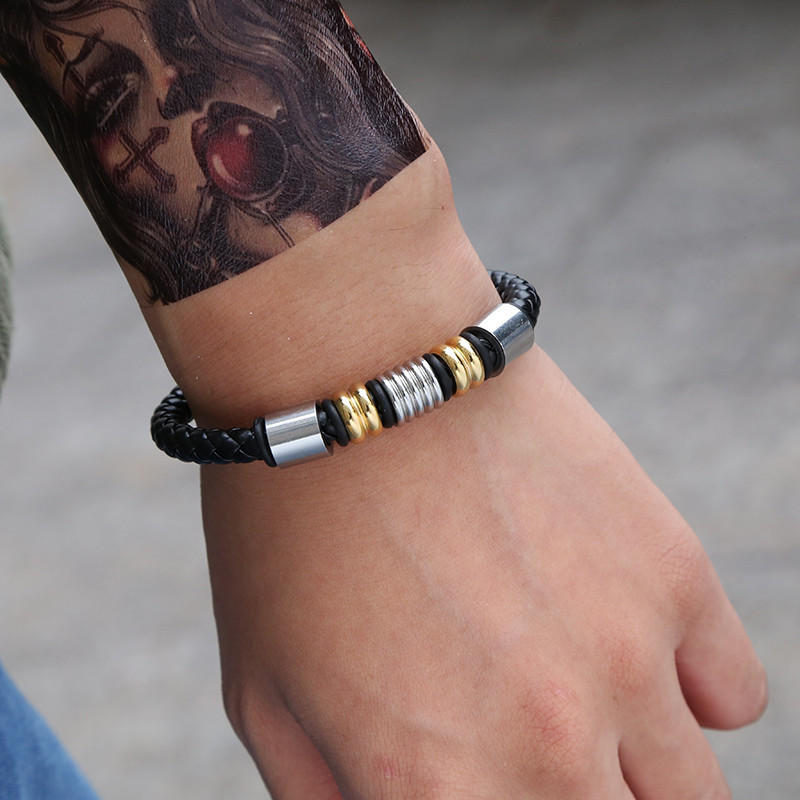 Selling Stainless Steel Men's Leather Bracelets Simple And Versatile Punk Bracelets Men's Jewelry And Bracelets - Image 4
