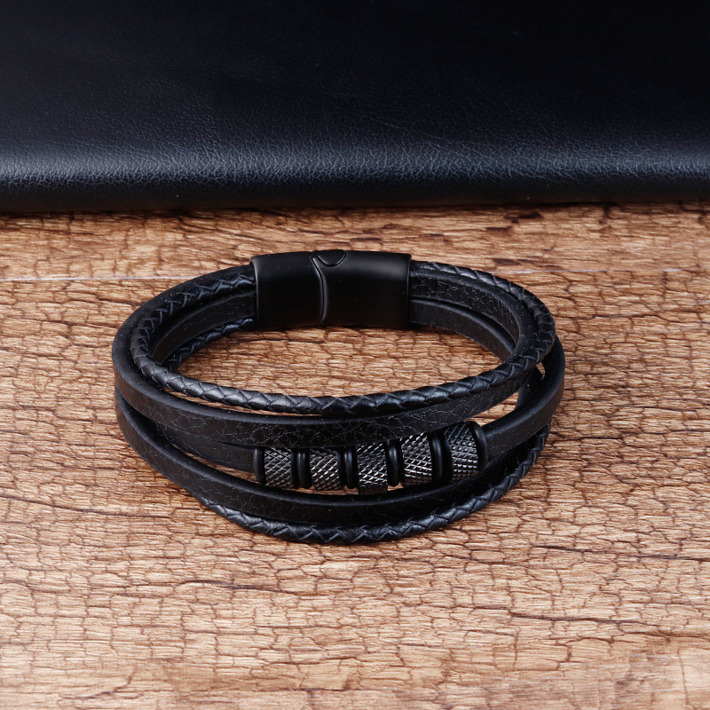Leather Cord Bracelet Leather Braided Bracelets Genuine Leather Multi-layer Men's Jewelry - Image 2