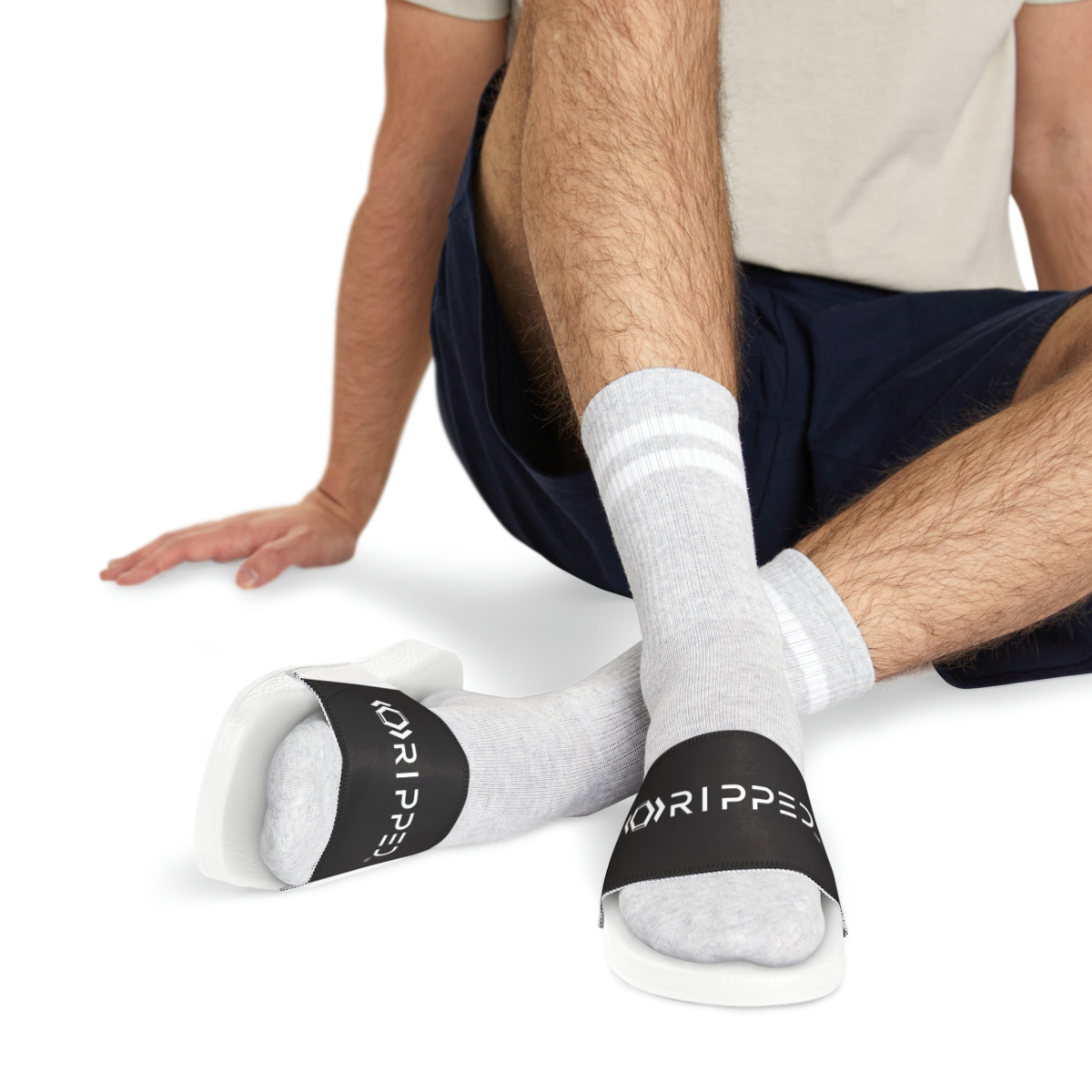 Ripped Men's Slide Sandal(Black/White) - Image 10