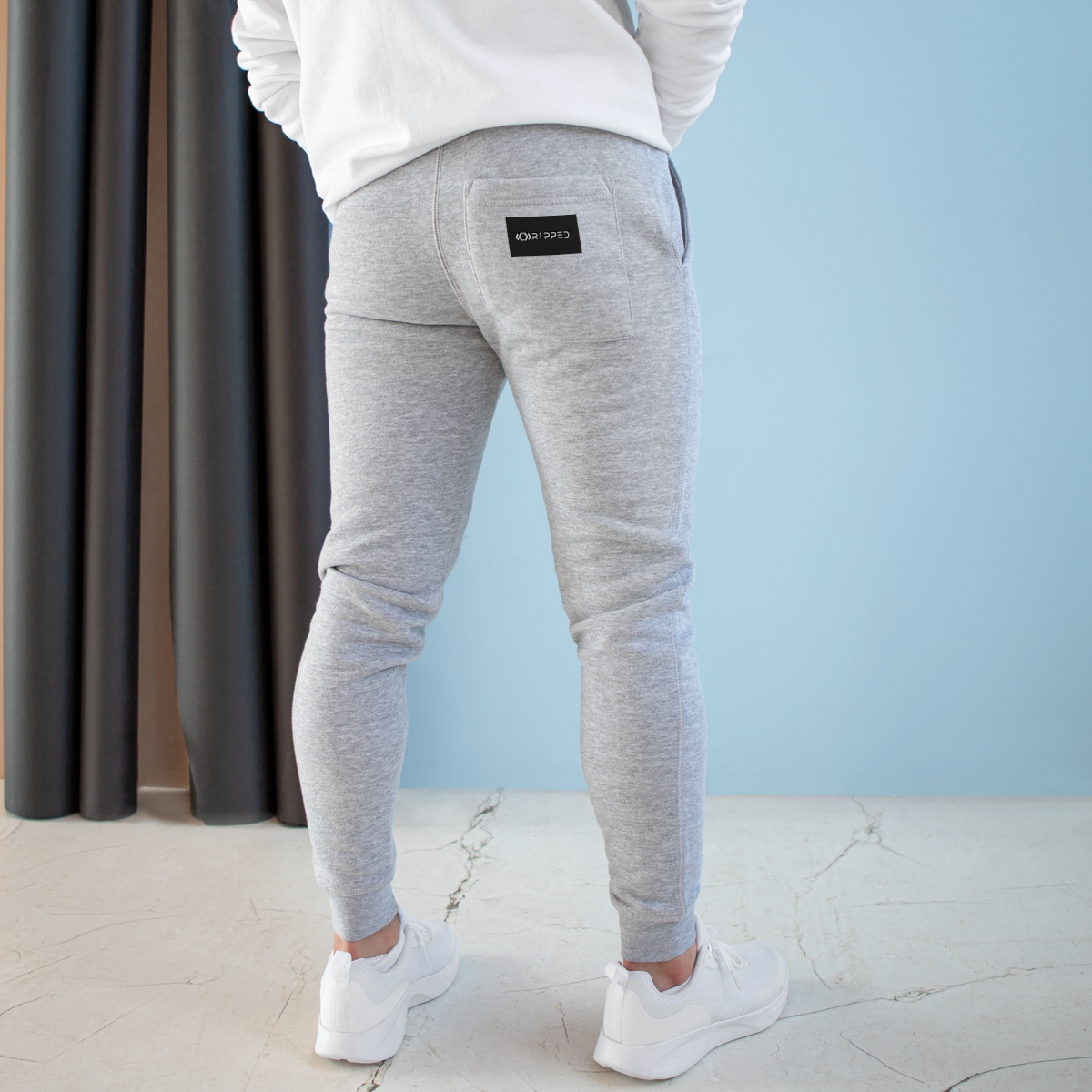 Ripped Men’s Fleece Joggers(Black/White) - Image 2