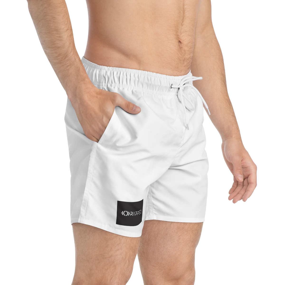 Ripped Men’s Swim Trunks(Black/White) - Image 4