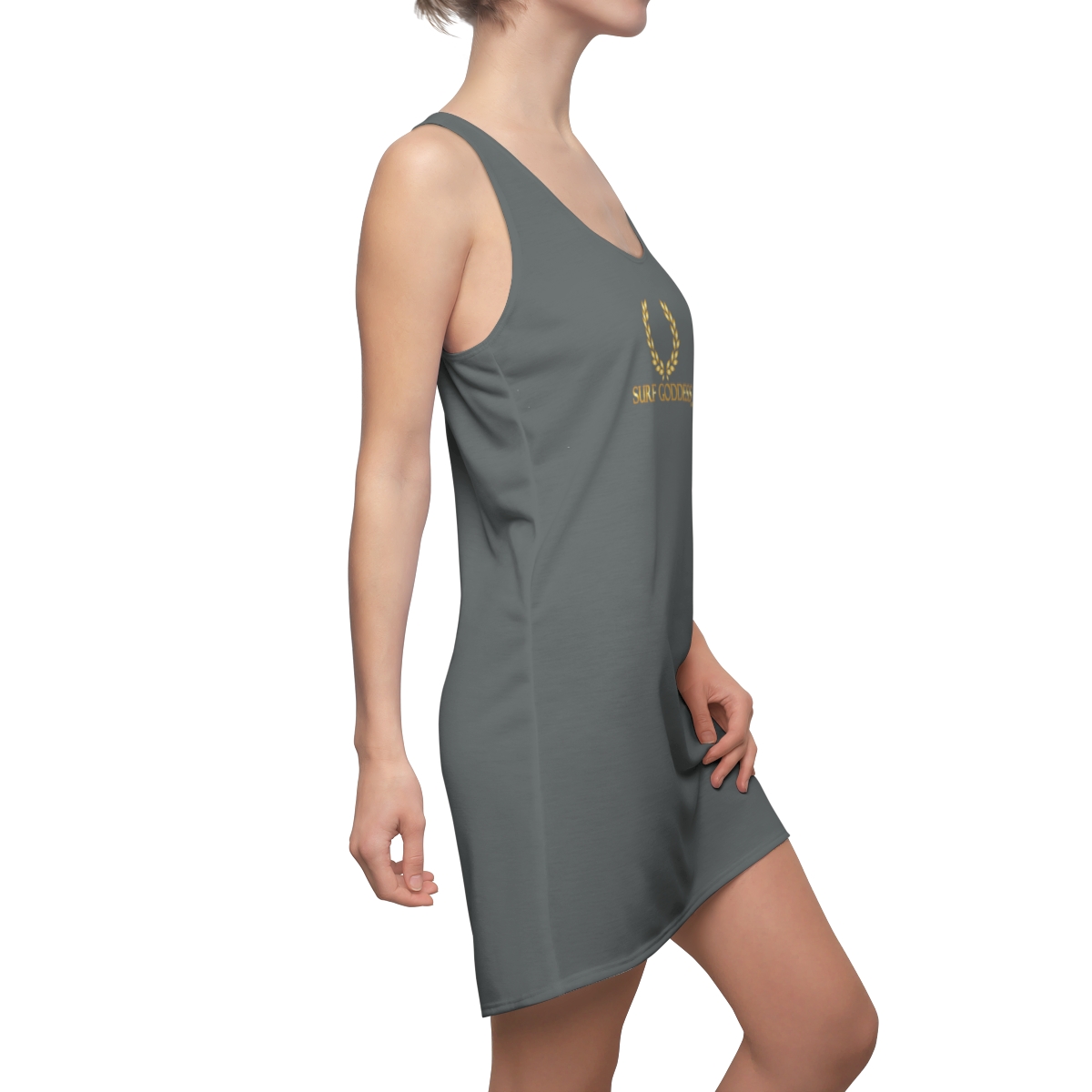 Surf Goddess Women's Dark Grey Racerback Dress - Image 6