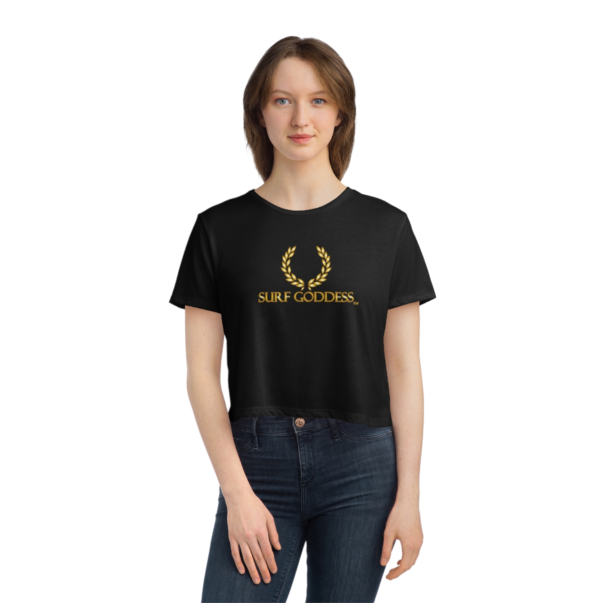 Surf Goddess Women's Black Flowey Cropped Tee - Image 4