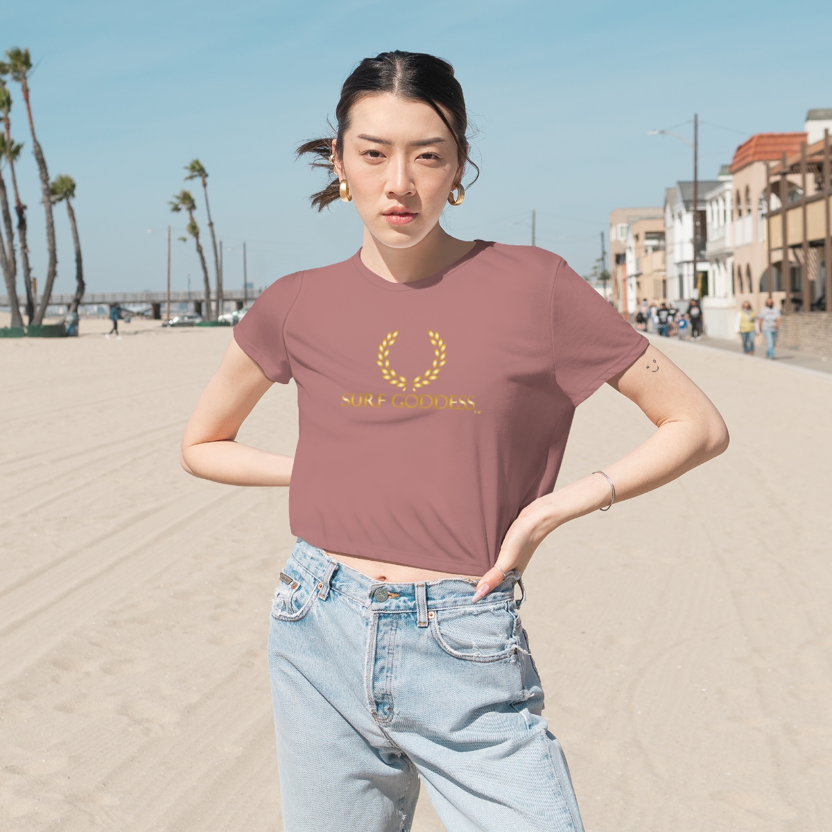Surf Goddess Women's Pink Flowy Cropped Tee - Image 3