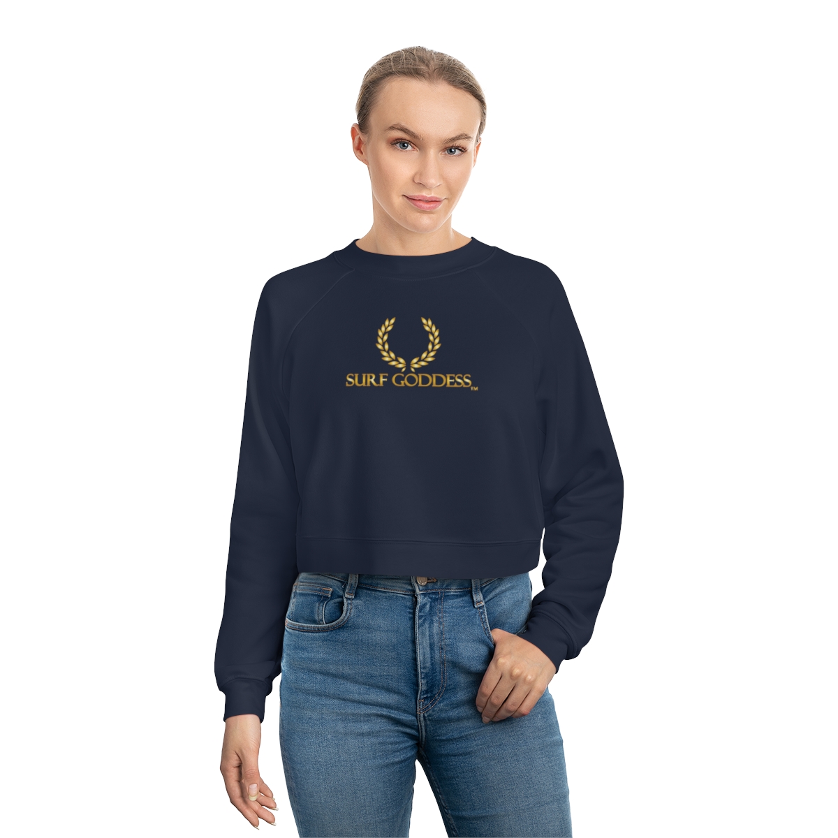 Surf Goddess Women's Navy Blue Cropped Fleece Pullover - Image 3