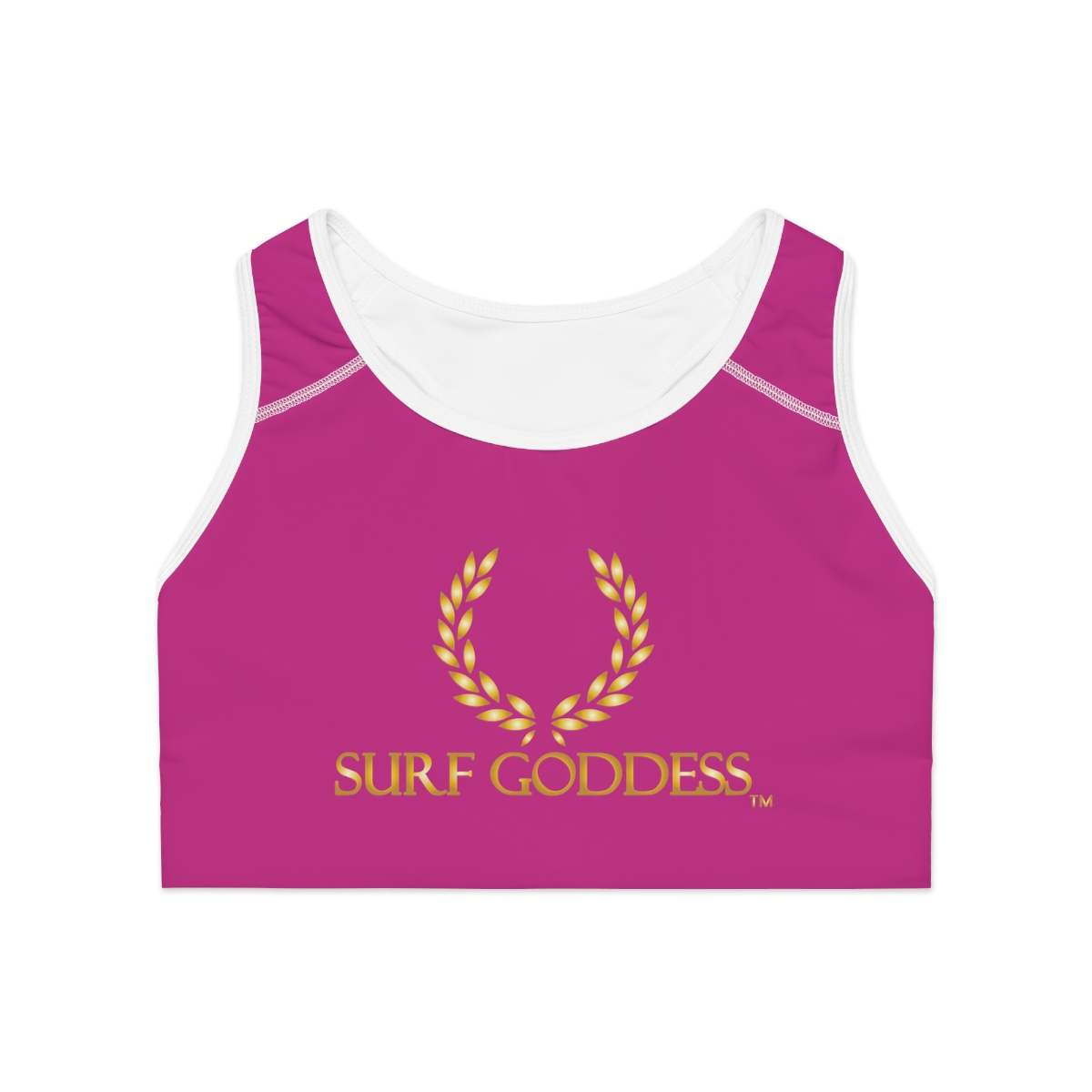 Surf Goddess Pink Athletic Sports Bra(White Stitching/Borders) - Image 2