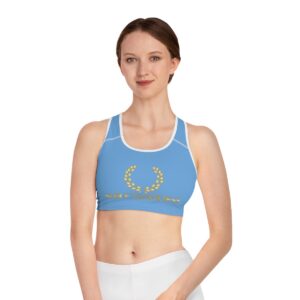 Surf Goddess Light Blue Athletic Sports Bra (White Borders)