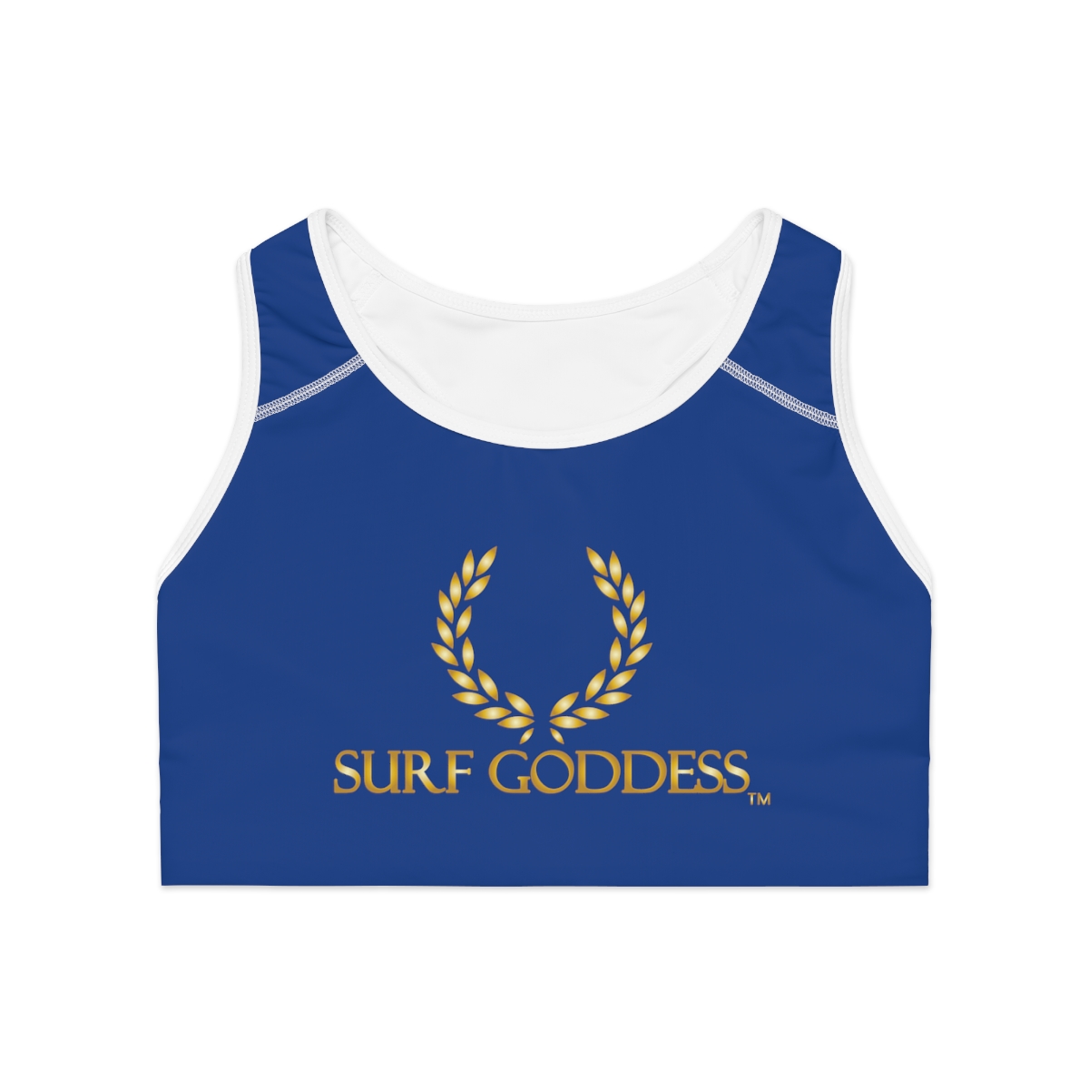 Surf Goddess Dark Blue Athletic Sports Bra (White Borders) - Image 2