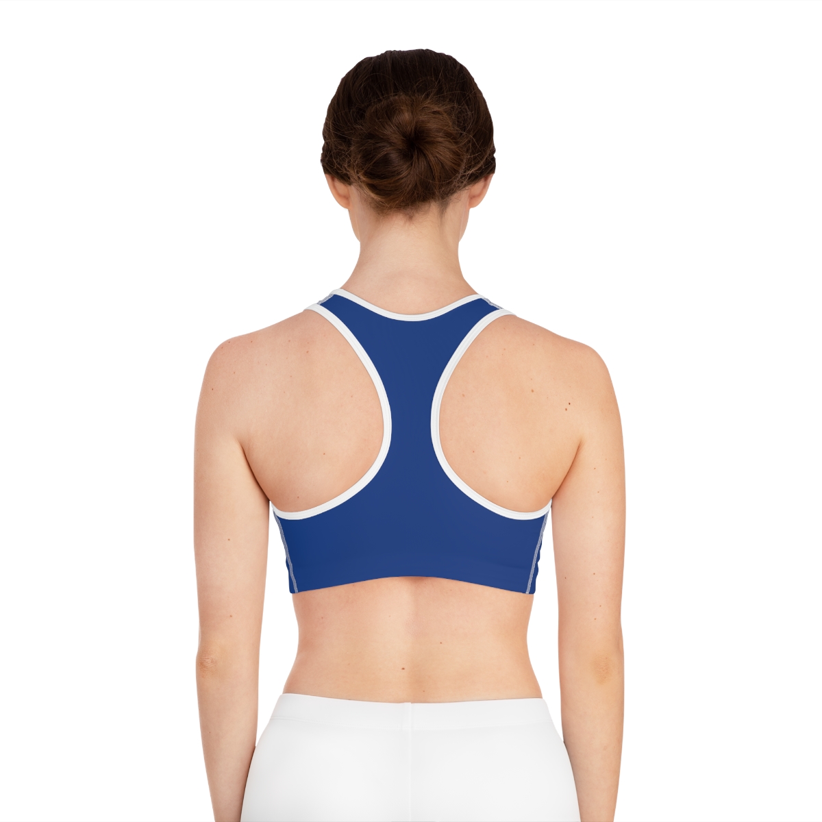 Surf Goddess Dark Blue Athletic Sports Bra (White Borders) - Image 4