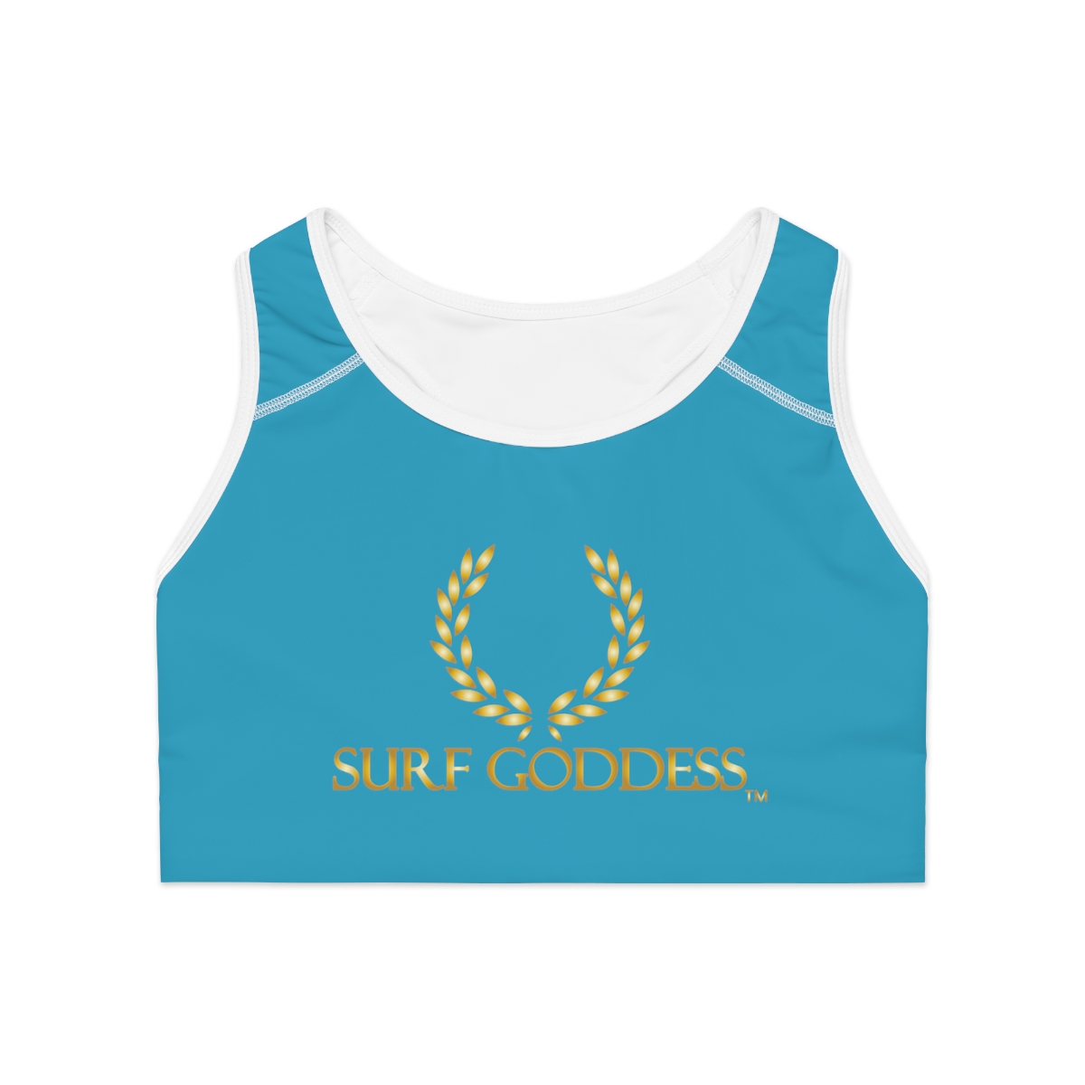 Surf Goddess Ocean Blue Athletic Sports Bra (White Borders) - Image 2