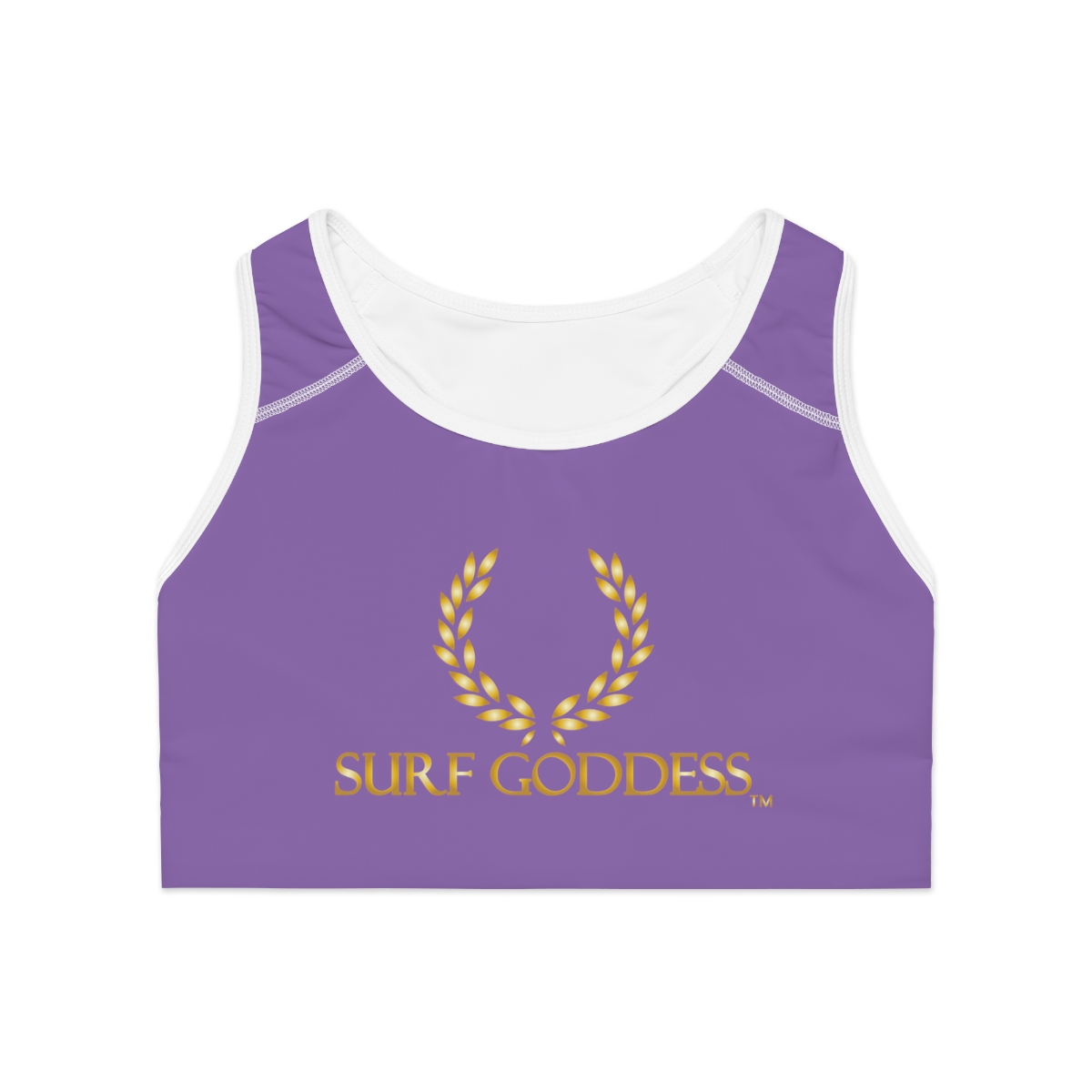 Surf Goddess Purple Athletic Sports Bra (White Borders) - Image 2