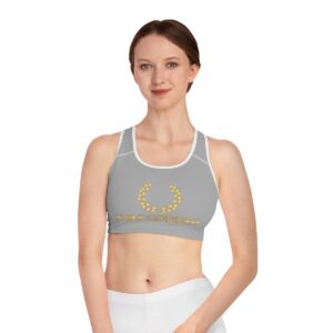 Surf Goddess Light Grey Athletic Sports Bra (White Borders)