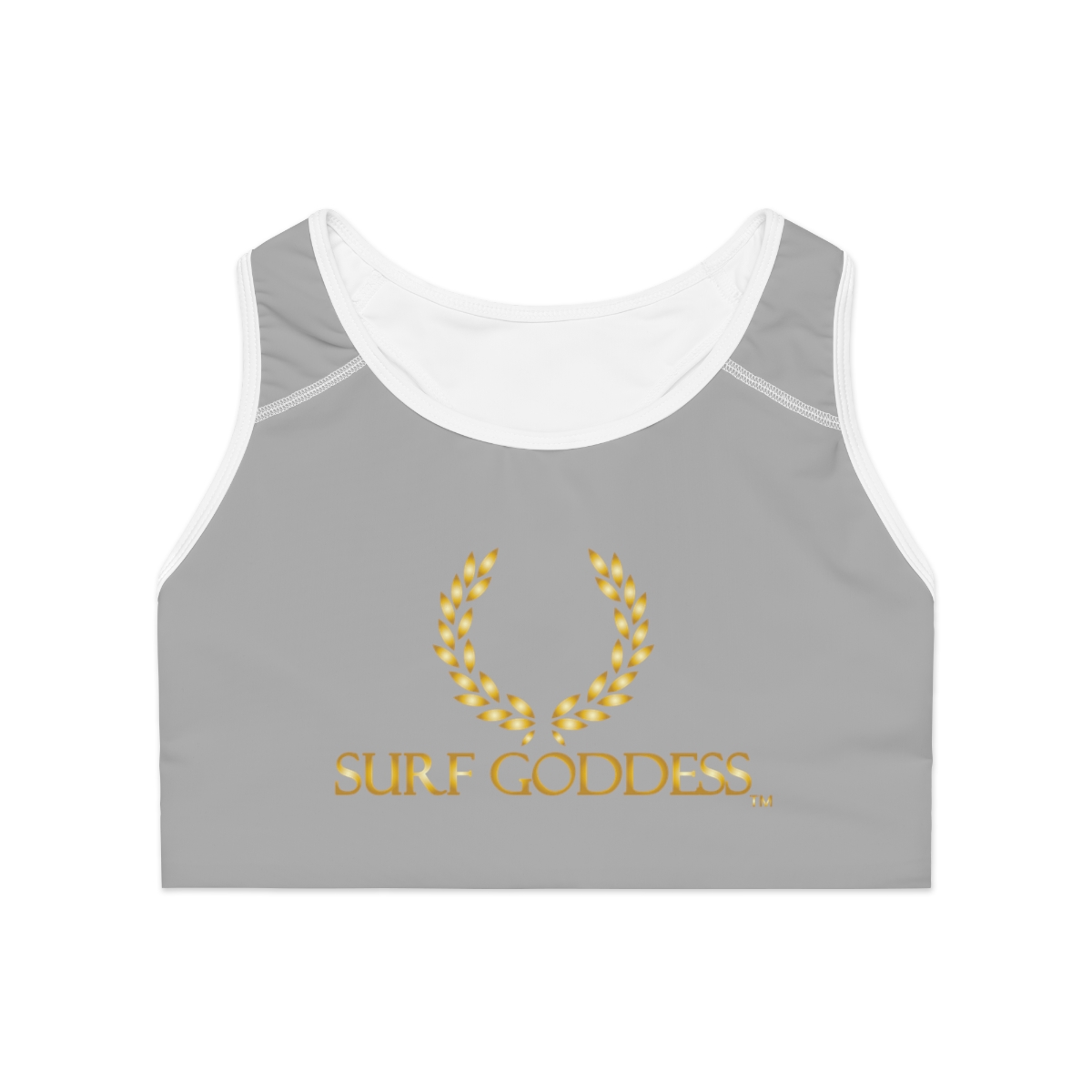 Surf Goddess Light Grey Athletic Sports Bra (White Borders) - Image 2