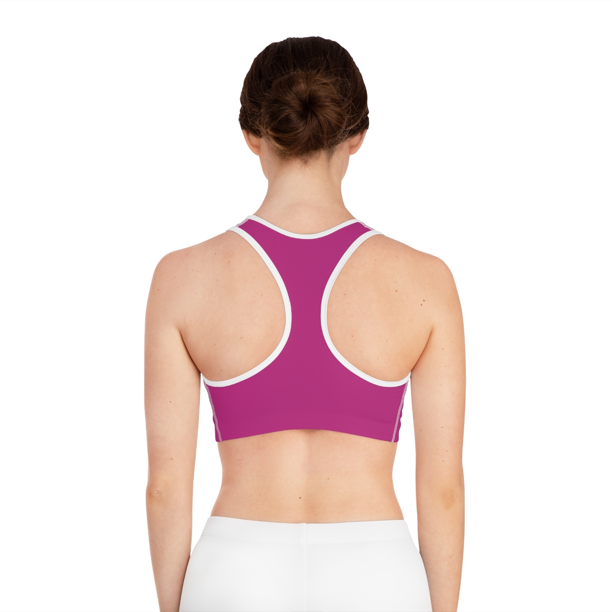 Surf Goddess Pink Athletic Sports Bra(White Stitching/Borders) - Image 4