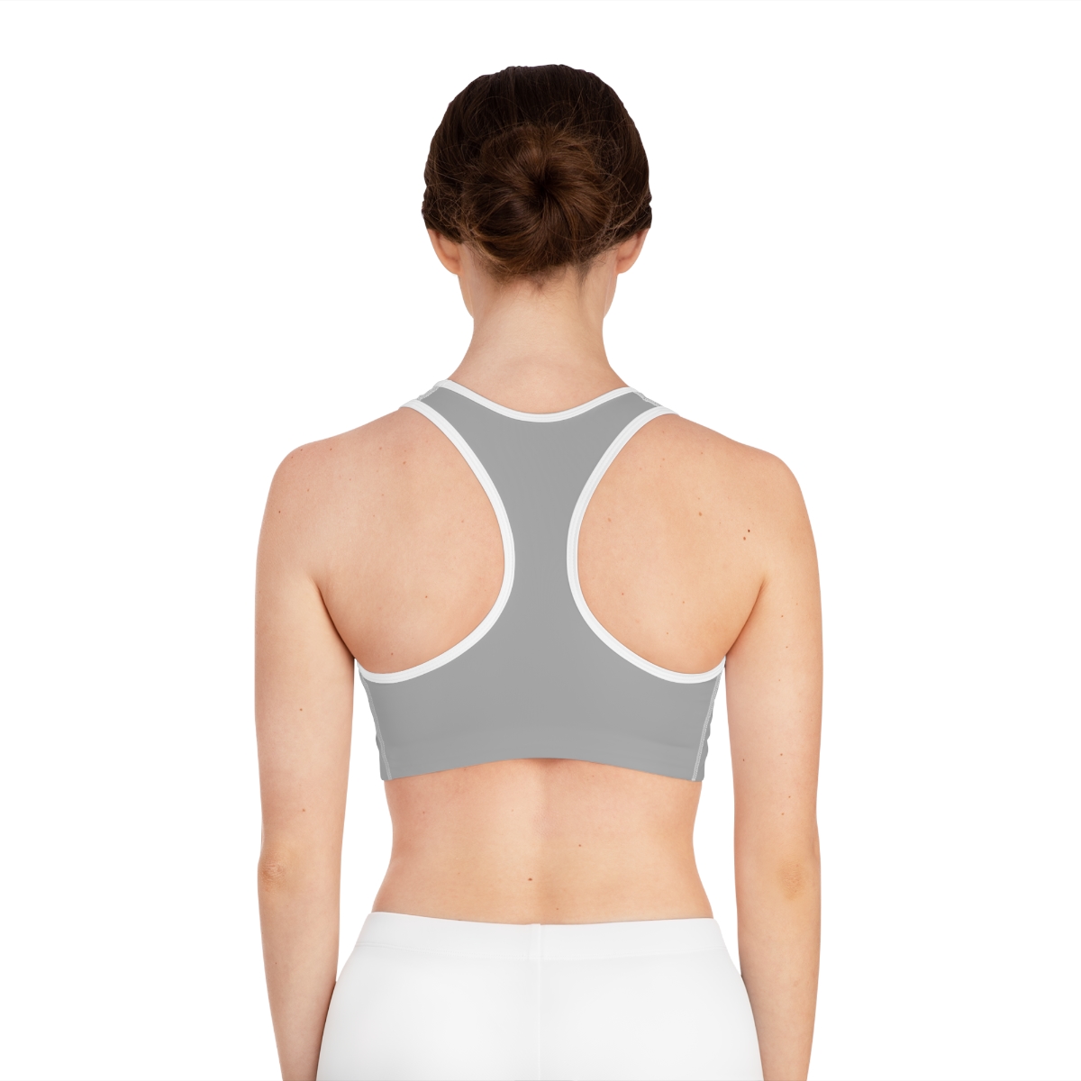 Surf Goddess Light Grey Athletic Sports Bra (White Borders) - Image 4