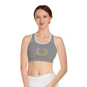 Surf Goddess Grey Athletic Sports Bra (White Borders)