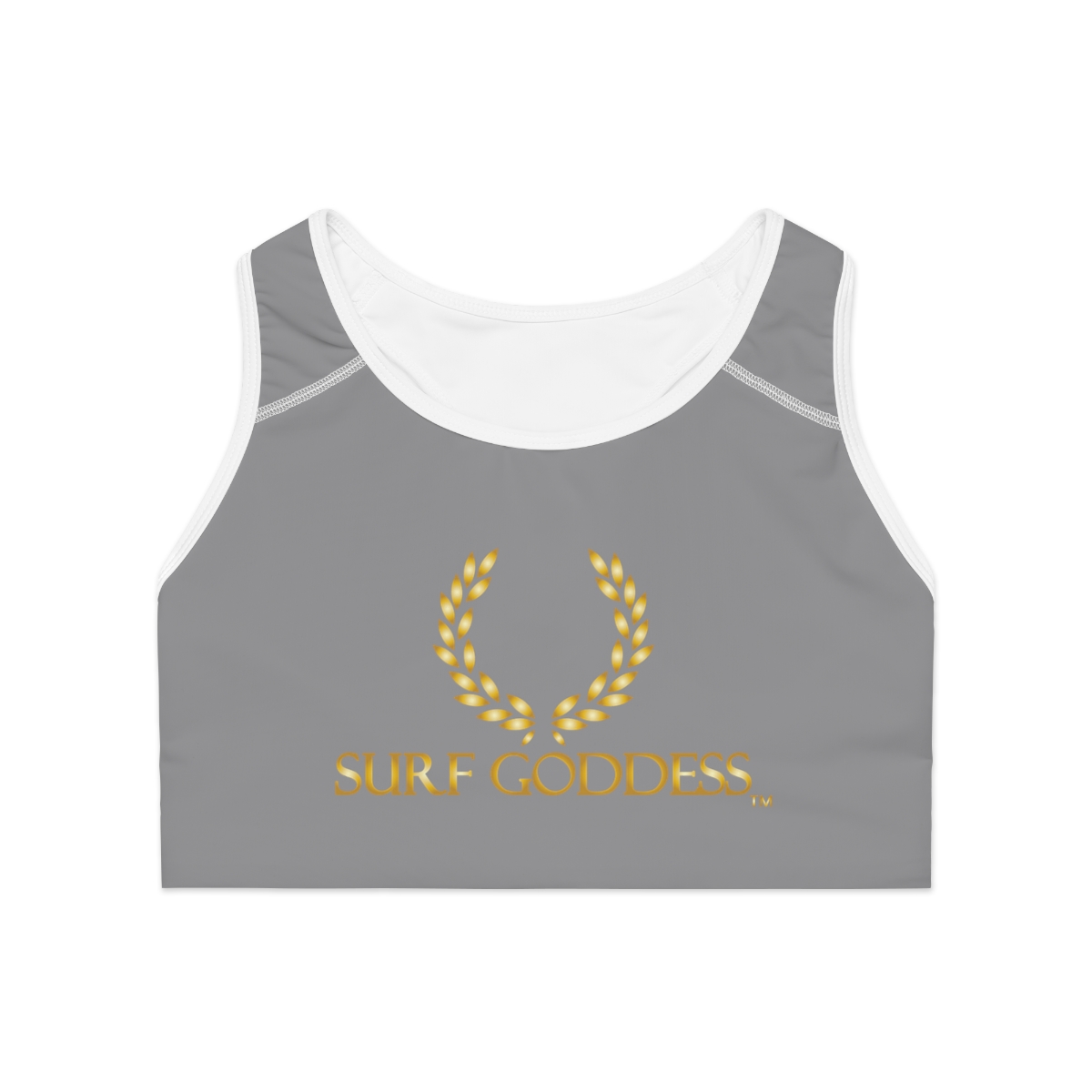Surf Goddess Grey Athletic Sports Bra (White Borders) - Image 2