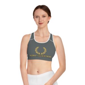 Surf Goddess Dark Grey Athletic Sports Bra (White Borders)