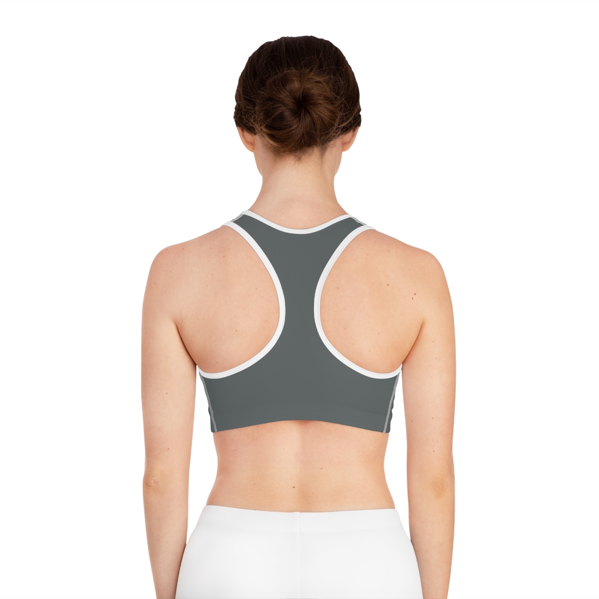 Surf Goddess Dark Grey Athletic Sports Bra (White Borders) - Image 4