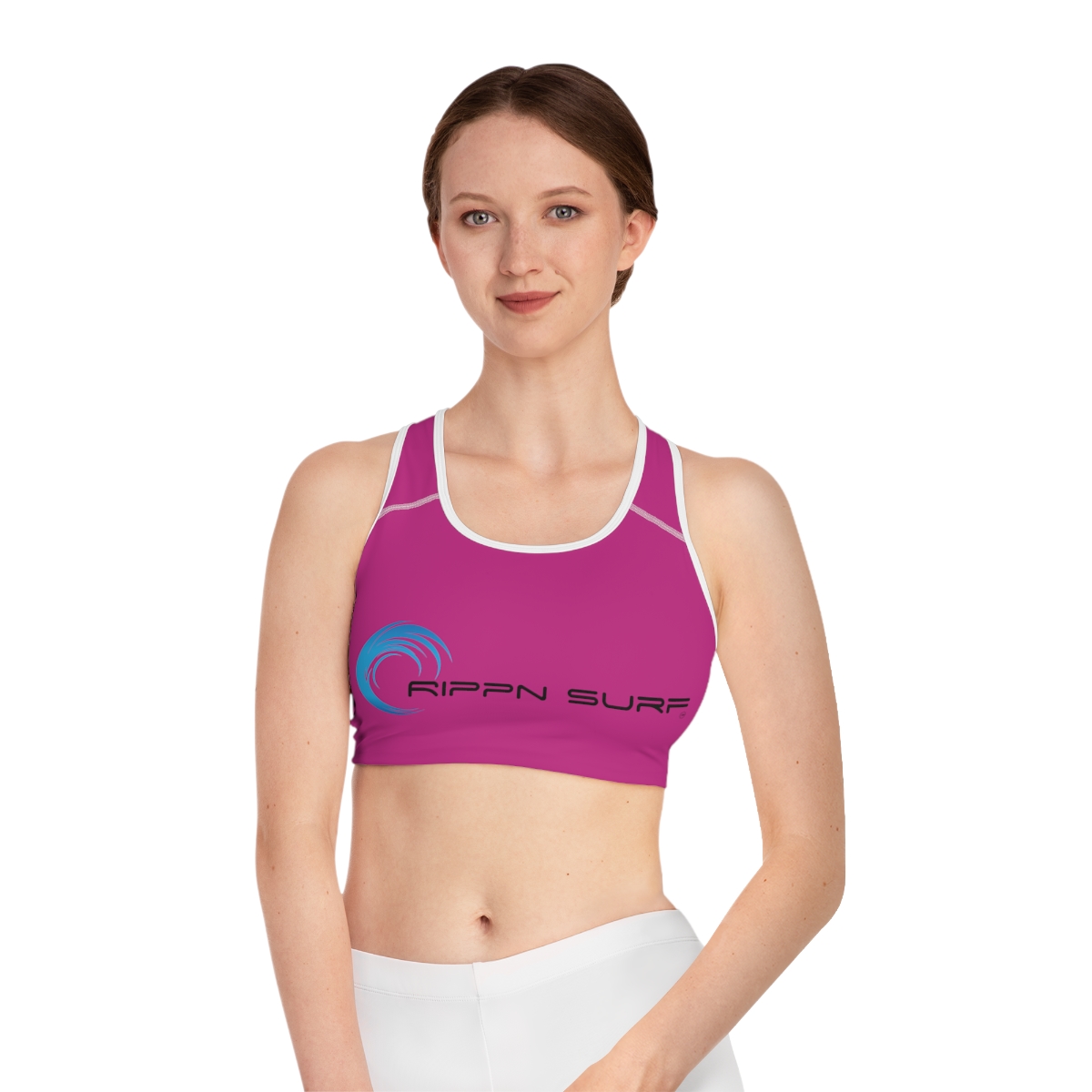 Rippn Surf Pink Athletic Sports Bra(White Stitching/Borders)