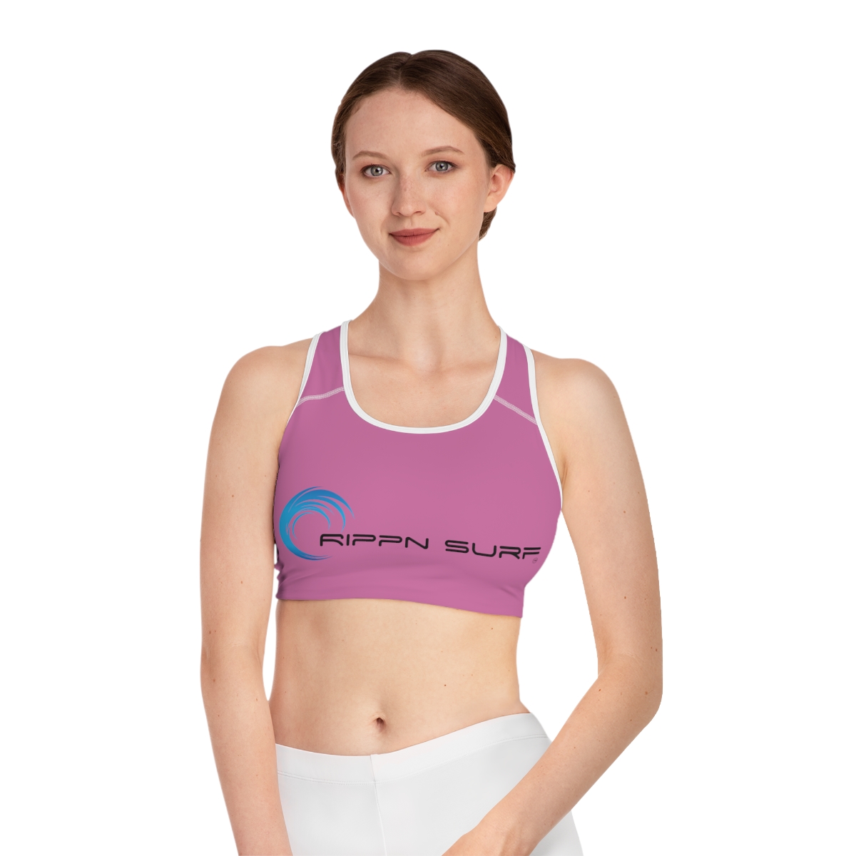 Rippn Surf Light Pink Athletic Sports Bra (White Borders)