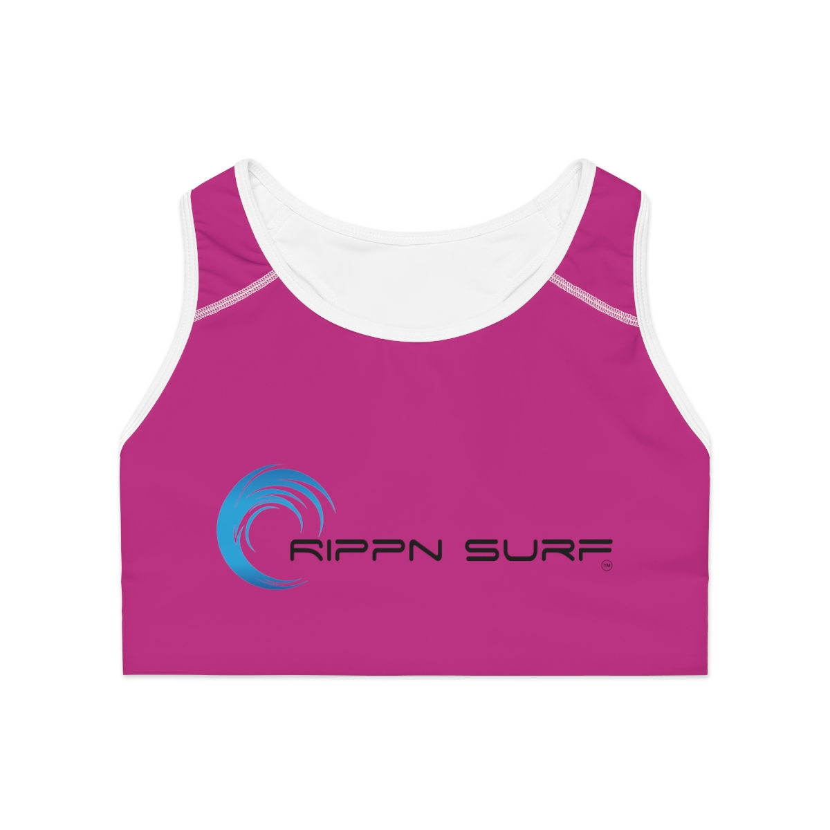 Rippn Surf Pink Athletic Sports Bra(White Stitching/Borders) - Image 2