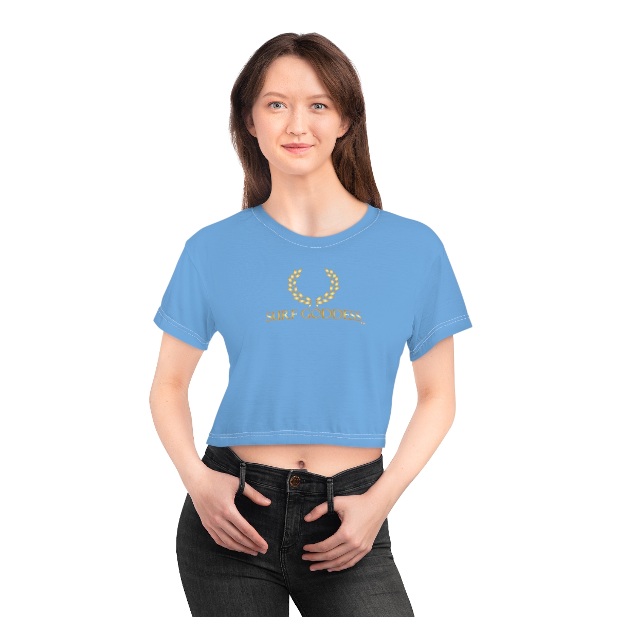 Surf Goddess Women’s Light Blue Crop Tee - Image 7