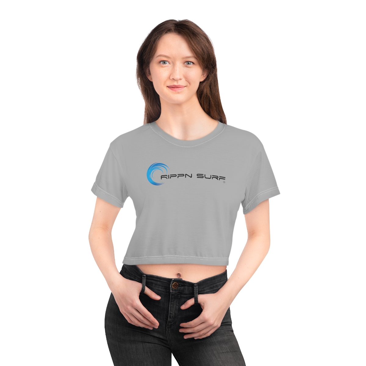Rippn Surf Women’s Light Grey Crop Tee - Image 7
