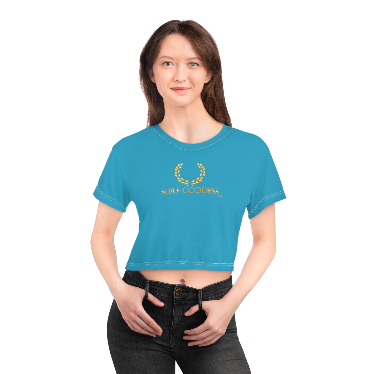 Surf Goddess Women’s Ocean Blue Crop Tee - Image 11