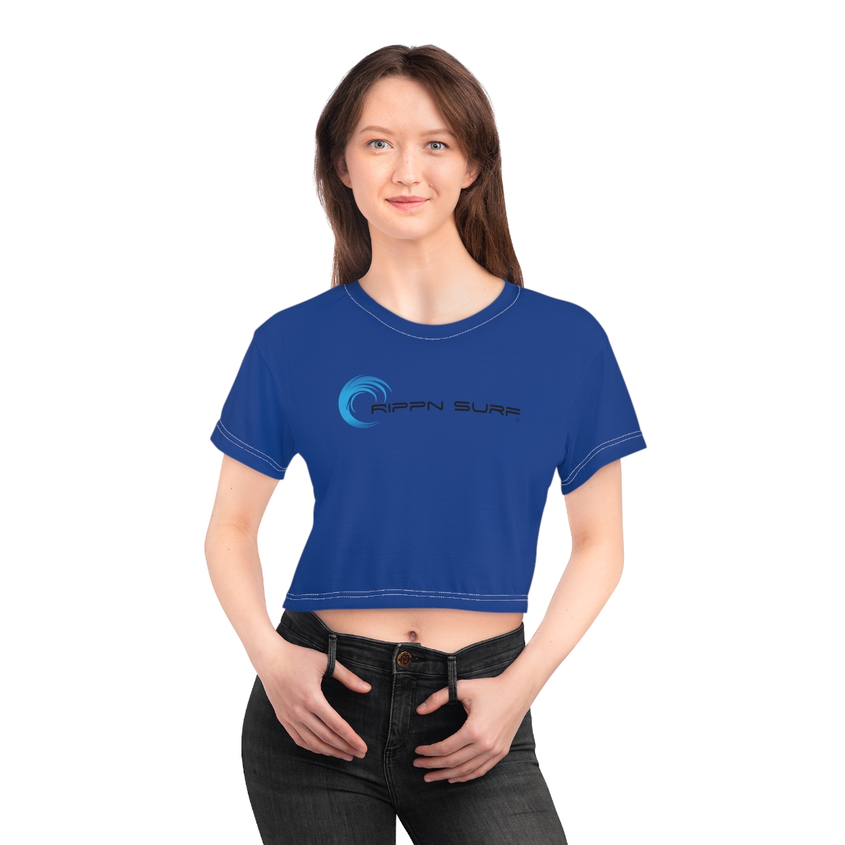 Rippn Surf Women’s Dark Blue Crop Tee - Image 11