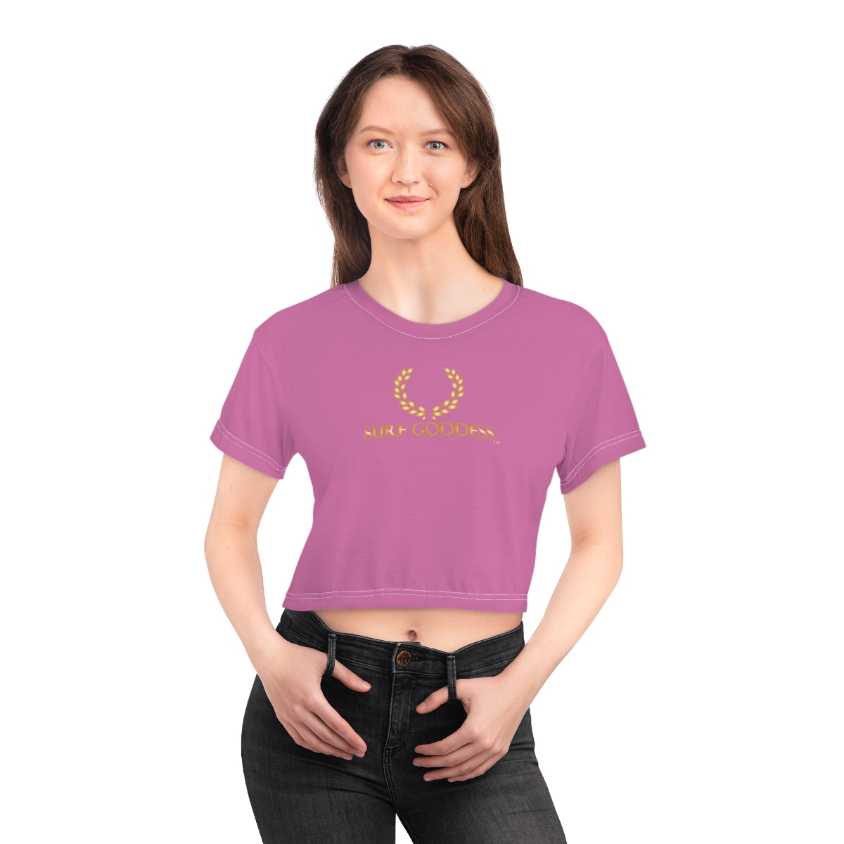 Surf Goddess Women’s Light Pink Crop Tee - Image 15